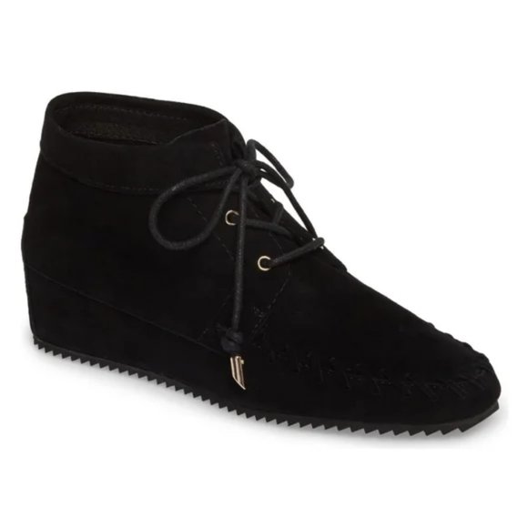 SUDINI New JENNA Womens 10 Suede Leather Comfort Stylish Wedge Bootie Boot BLACK - Picture 1 of 11